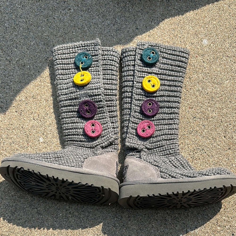 Gray UGG Kids Boots with Colorful Buttons